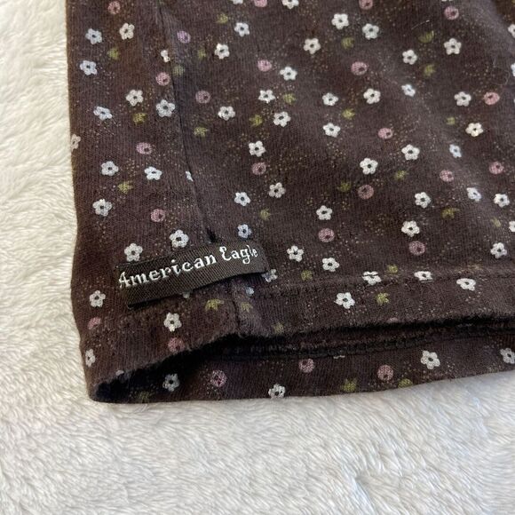 American Eagle Y2K Floral Print Top Womens Sz XS Brown Long Sleeve Fairy Grunge - Picture 10 of 11